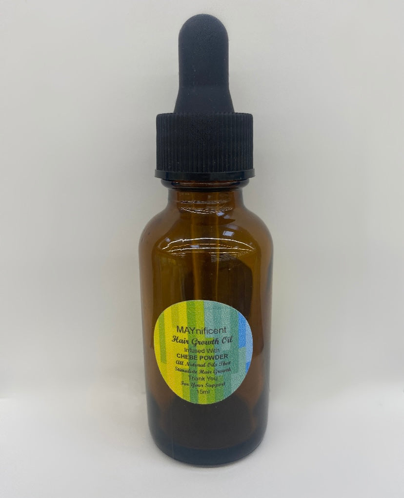 Maynificent Hair Growth Oil 6 Essential Oils That Stimulate and Block DHT  (DHT causes hair loss), these 6 essential oils help with Hair Growth the oils are Infused with Chebe Powder an Ancient Secret known for hair growth.